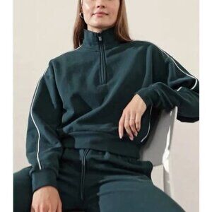 Athleta Size L Green Forever Fleece 1/2 Zip High Hip Piping Sweatshirt Street